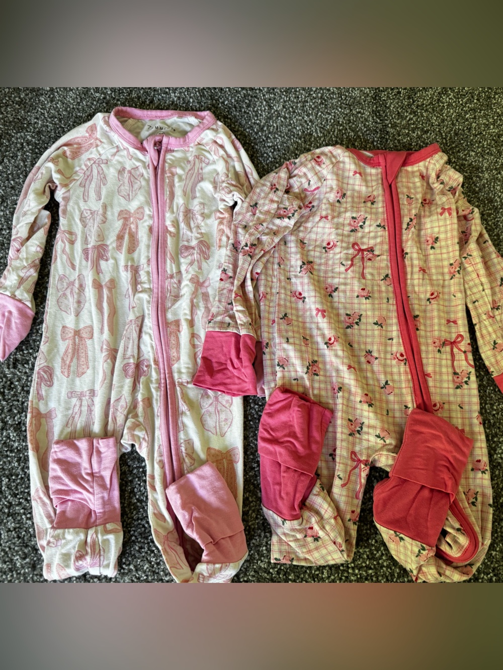 Assorted Girls Pink Heart, Bows, & Fruit Footed Pajama Bundle